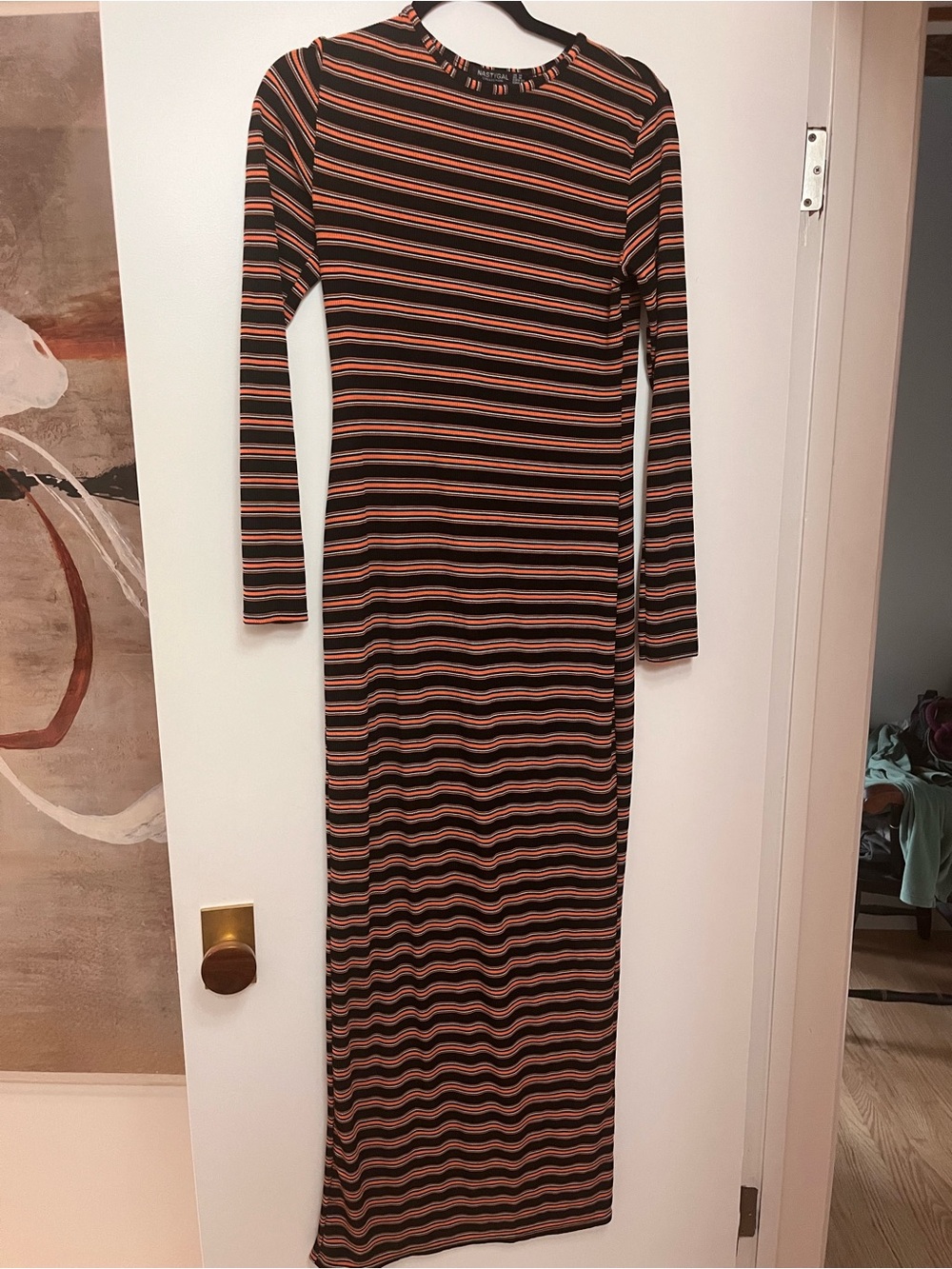 Nasty Gal Black and Orange Striped Long-Sleeve Maxi Dress